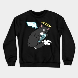Fluffy Black Tuxedo Cat Angel Crewneck Sweatshirt